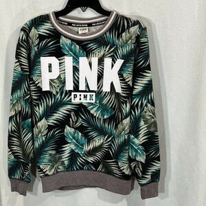 VICTORIAS SECRET PINK LIMITED EDITION TROPICAL PALM OVERSIZE "PINK"SWEATSHIRT XS